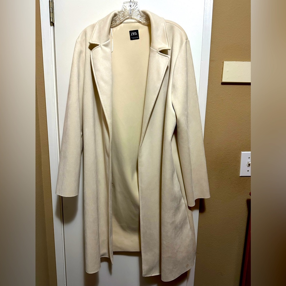 Zara faux suede long open coat size L
